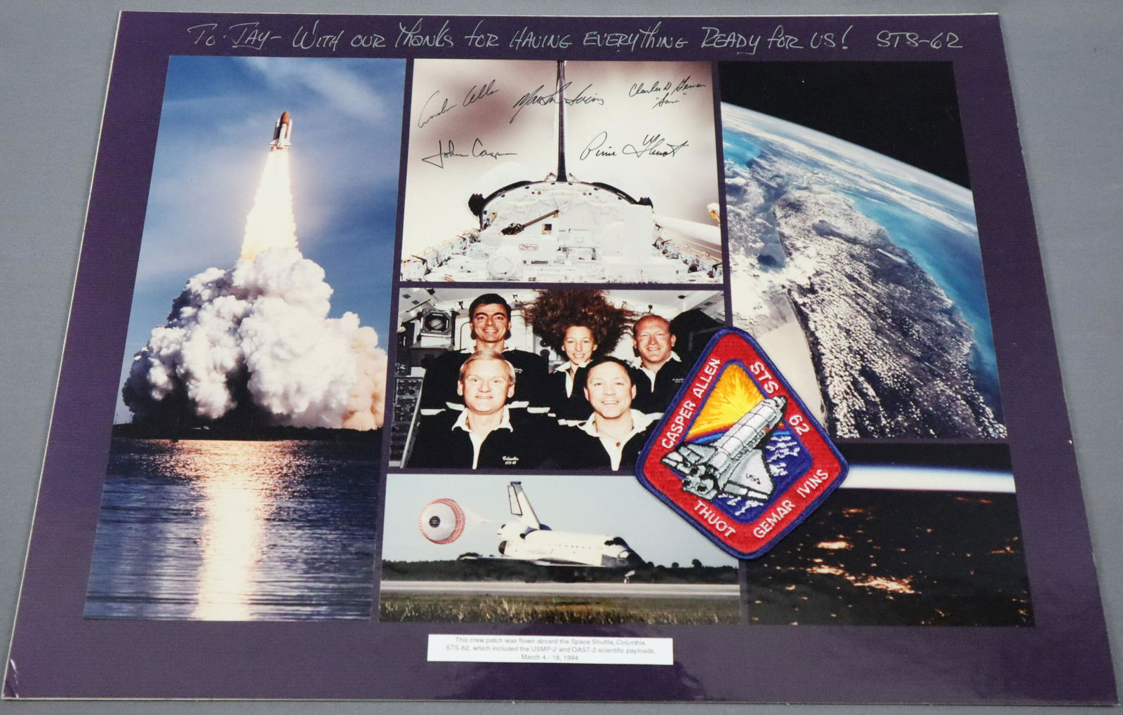 J.B. Honeycutt Dedicated Flown Columbia STS-62 Patch Display (1 of 3)