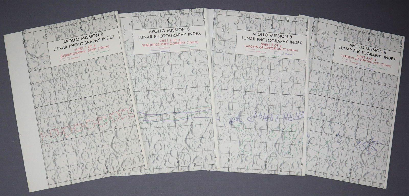 Apollo Mission 8 Lunar Photography Index Charts 1 Thru 4 (1 of 3)