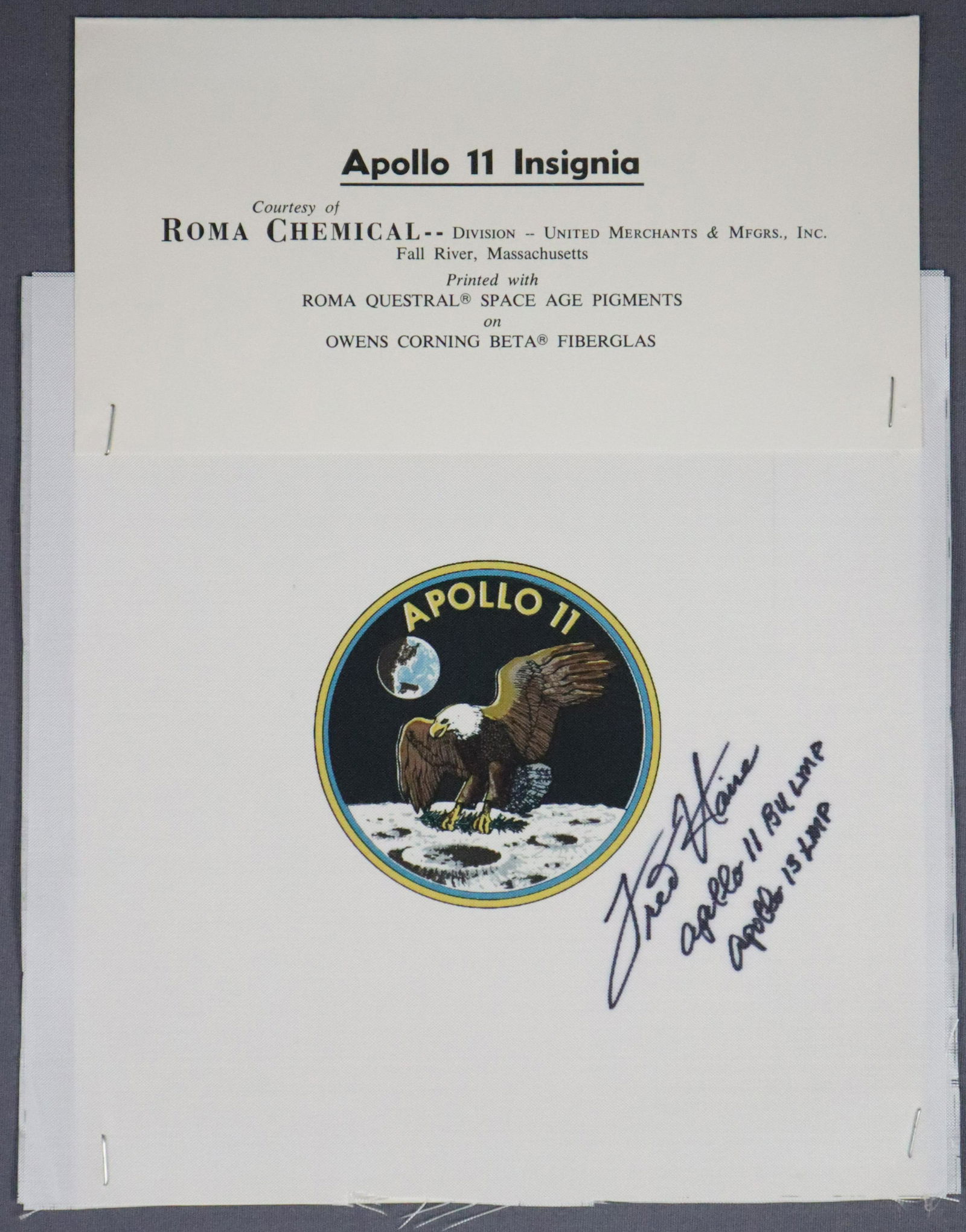 Apollo 11 Beta Cloth Signed by Fred Haise (1 of 1)