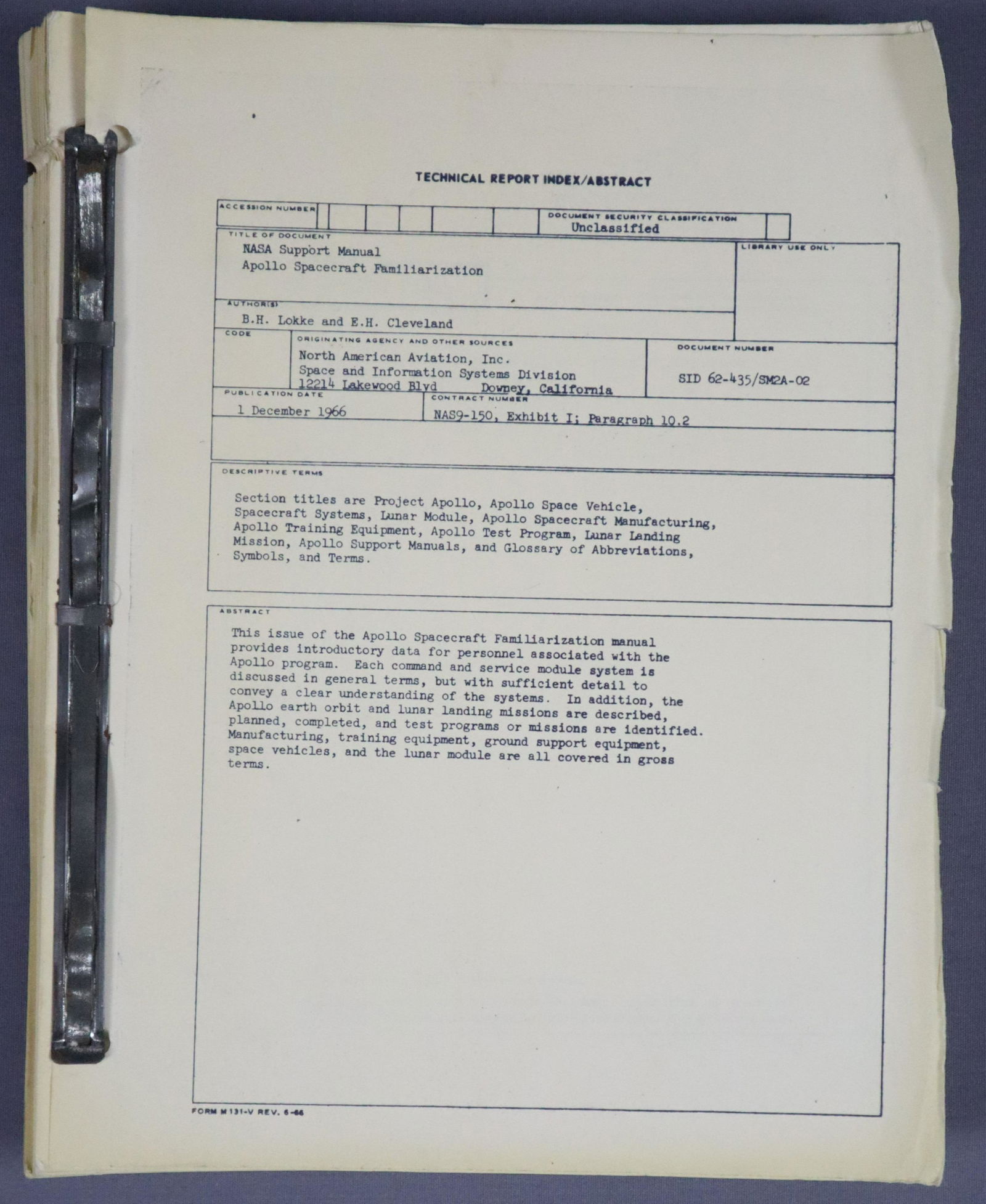 NASA Apollo Spacecraft Familiarization Training Manual (1 of 5)