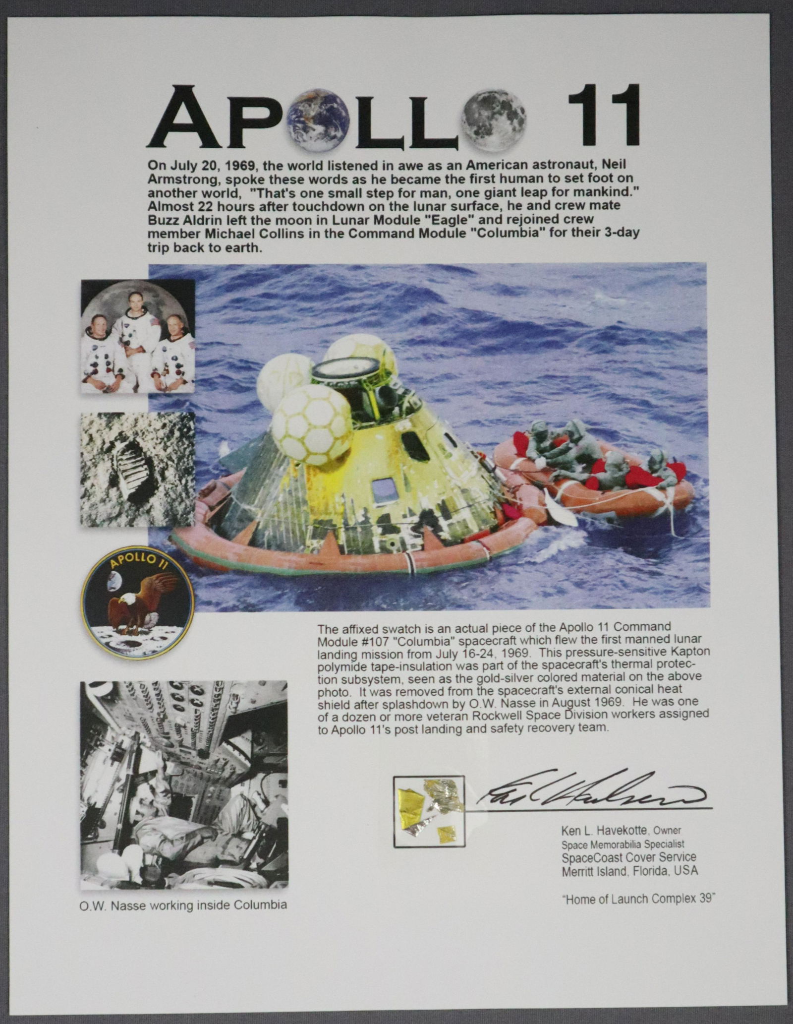 Apollo II Flown Kapton Foil Fragments on COA (1 of 3)