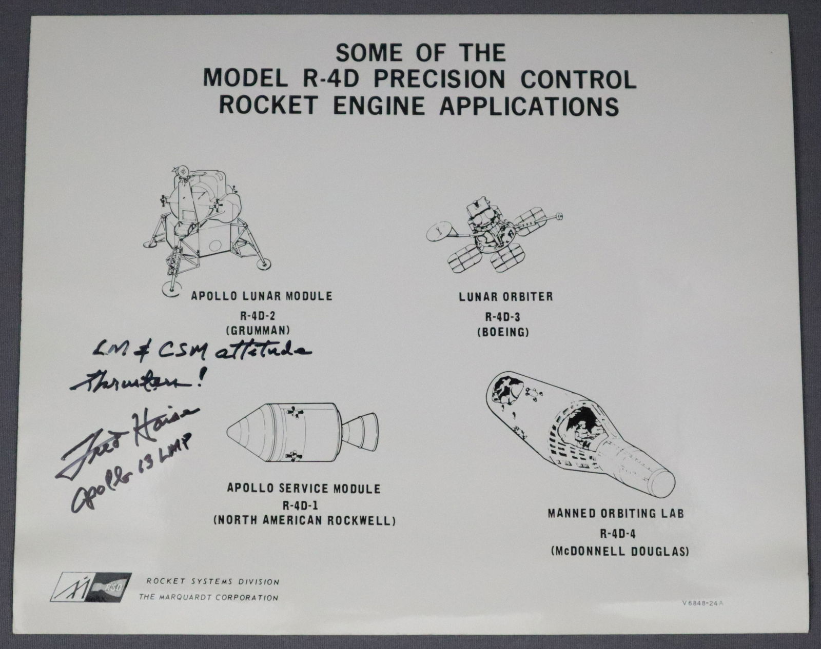Apollo Fred Haise Signed Vintage Rocket Division Photograph (1 of 2)