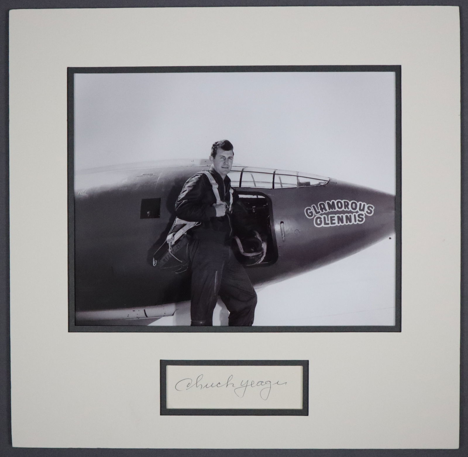 Chuck Yeager Signed "Glamorous Glennis" Matted Photograph Display (1 of 3)