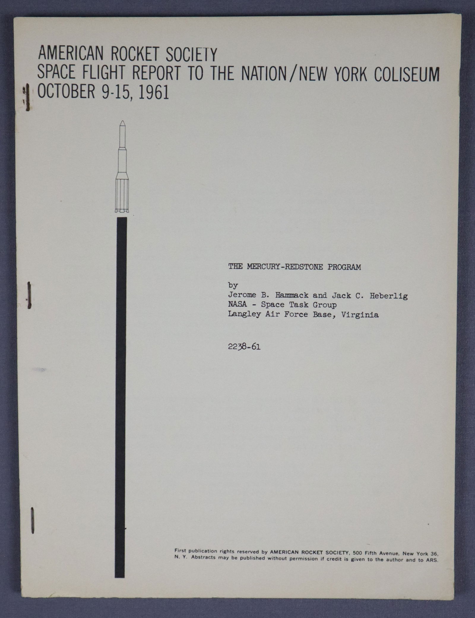 American Rocket Society Mercury Redstone Space Flight Report (1 of 5)