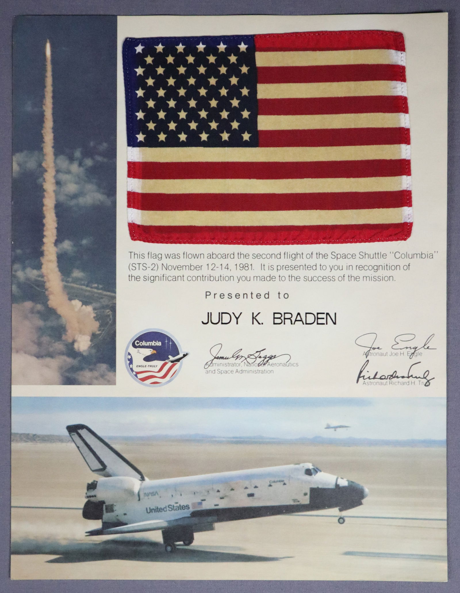 STS-2 Flown American Flag Award (1 of 3)