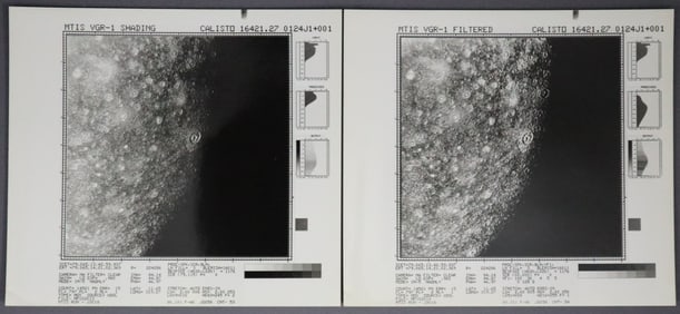 2 - Voyager 1 Original Photographs of Close up of Calisto IO - Shading/Filtered