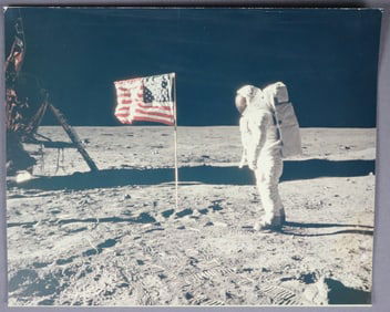 Vintage Apollo 11  Buzz Aldrin on Lunar Surface with American Flag 11" x 14"