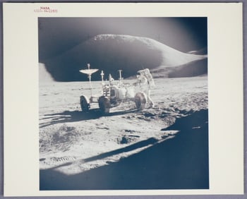 Apollo 15 Type 1 Jim Irwin with Rover on Lunar Surface Red Numbered Photograph