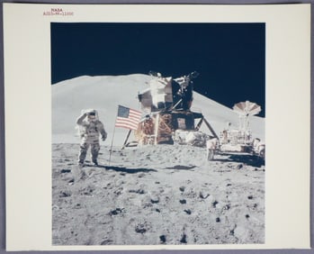 Apollo 15 Type 1 Jim Irwin Saluting the American Flag Red Numbered Photogaph