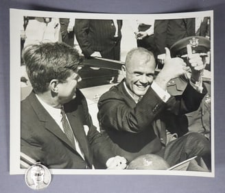Rare Image of John Glenn with John F. Kennedy Photograph with Medallion Pendant
