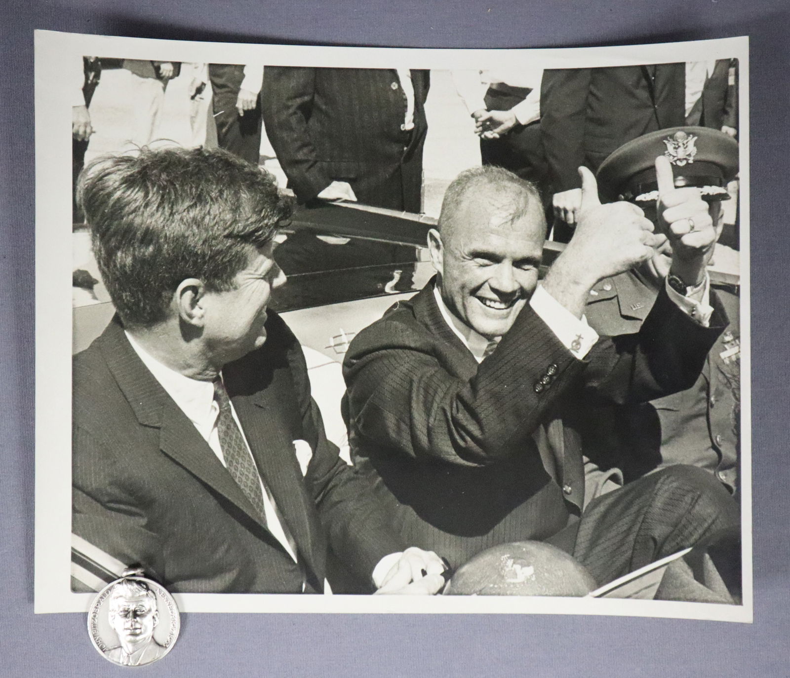 Rare Image of John Glenn with John F. Kennedy Photograph with Medallion Pendant (1 of 5)