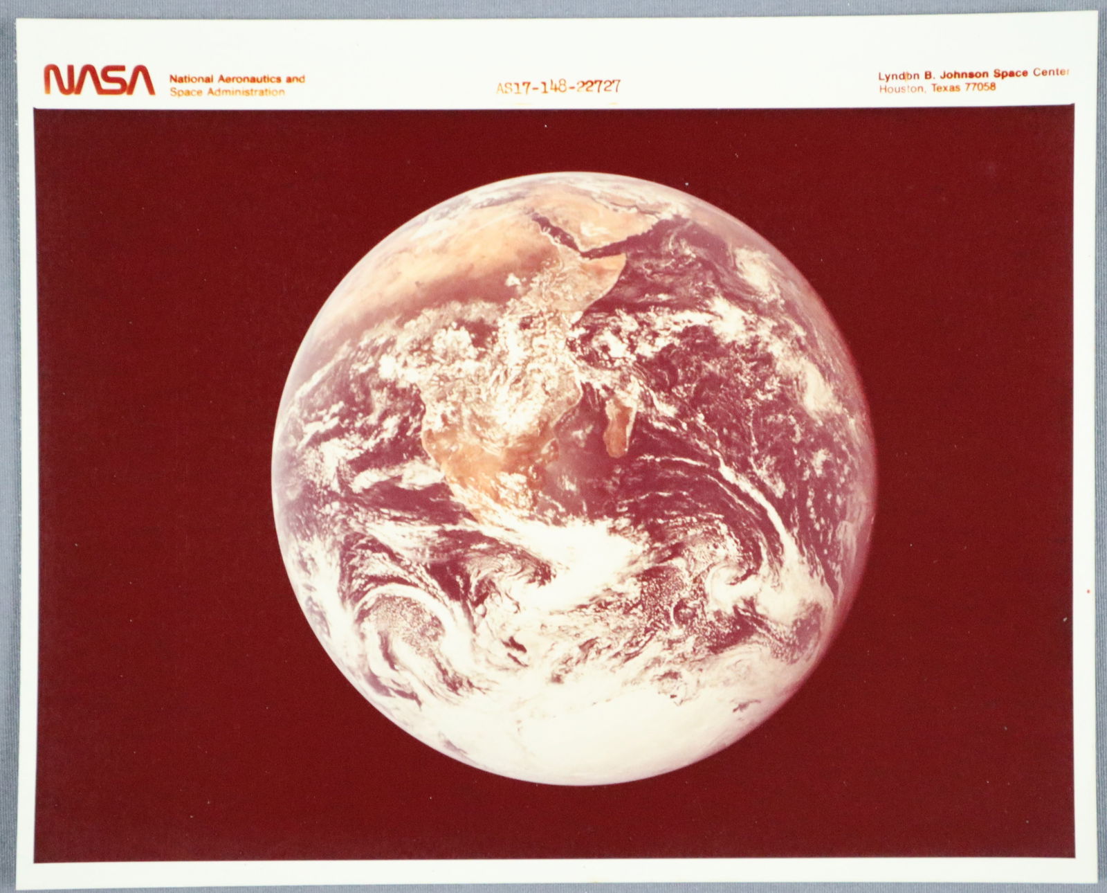 Apollo 17 "Blue Marble" NASA Red Numbered Photograph (1 of 2)
