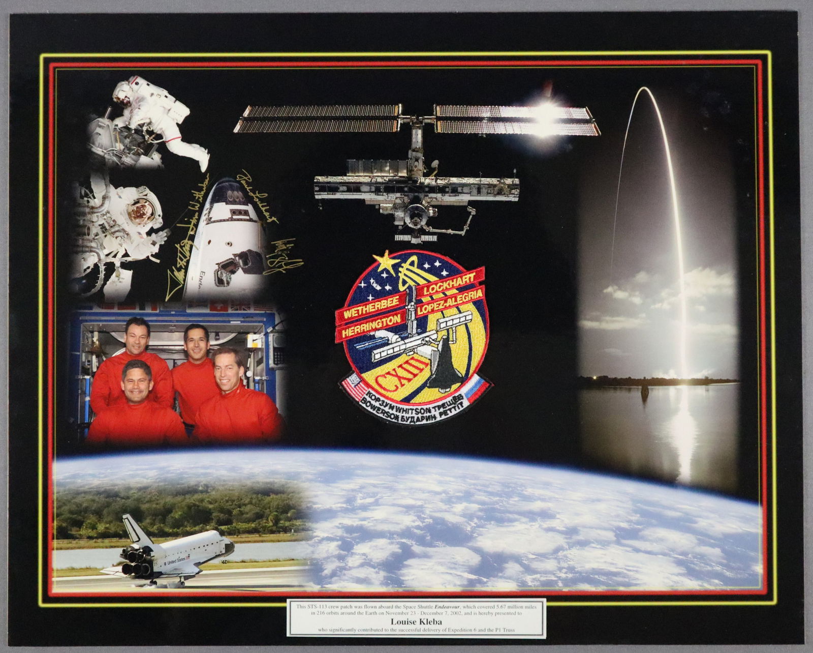 STS-113 Signed Presentation with Flown Crew Patch (1 of 2)
