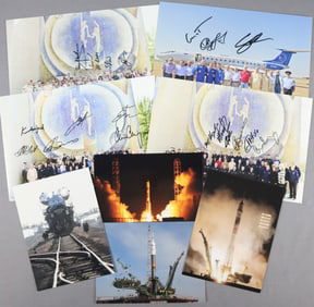 4 - Mike Baker's Soyuz Prime & Back Up Crew Signed Photograph with 4 Small Launch Photos