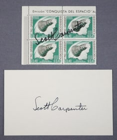 Scott Carpenter Signed Stamp Block & Card