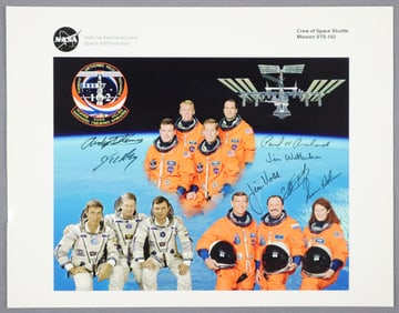 STS-102 Full Crew & Expedition 2 Crew Signed NASA Lithograph