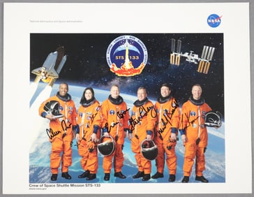 STS-133 Full Crew Signed "Last Mission for Discovery" NASA Lithograph & Decal