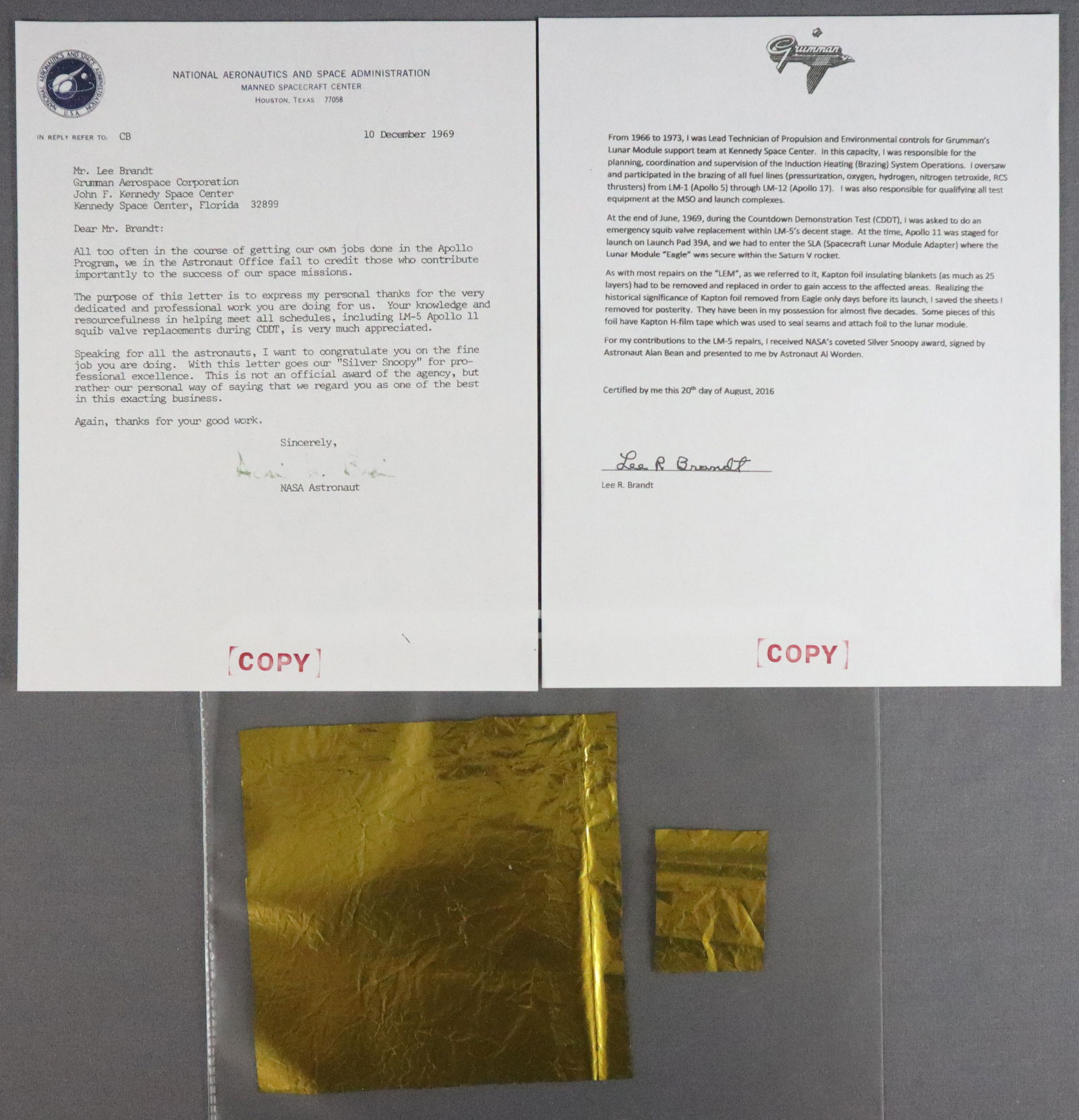Apollo 11 Kapton Foil from Lunar Module "Eagle" #2 (1 of 4)