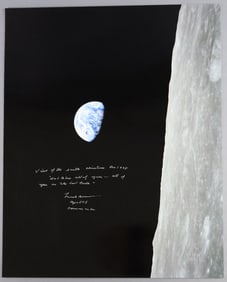 Apollo 8 Frank Borman Signed 16" x 20" "View of the Earth" Photograph