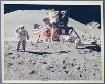 Apollo 15 Jim Irwin Saluting Flag Vintage Photograph 8" x 10"
