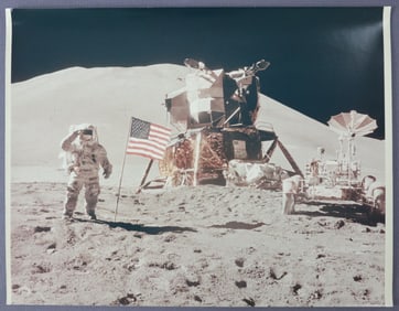 Apollo 15 Jim Irwin Saluting Flag Vintage Textured Photograph 11" x 14"