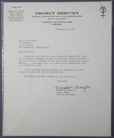 Donald Slayton Signed Project Mercury Letter