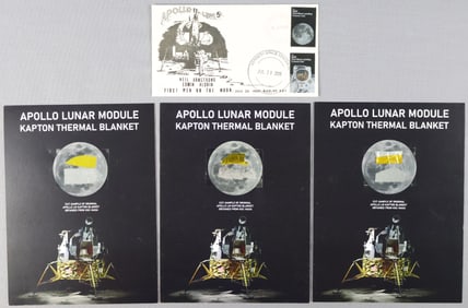3 - Kapton Thermal Blanket Sample Cards & Apollo 11 LM-5 Rare Cover