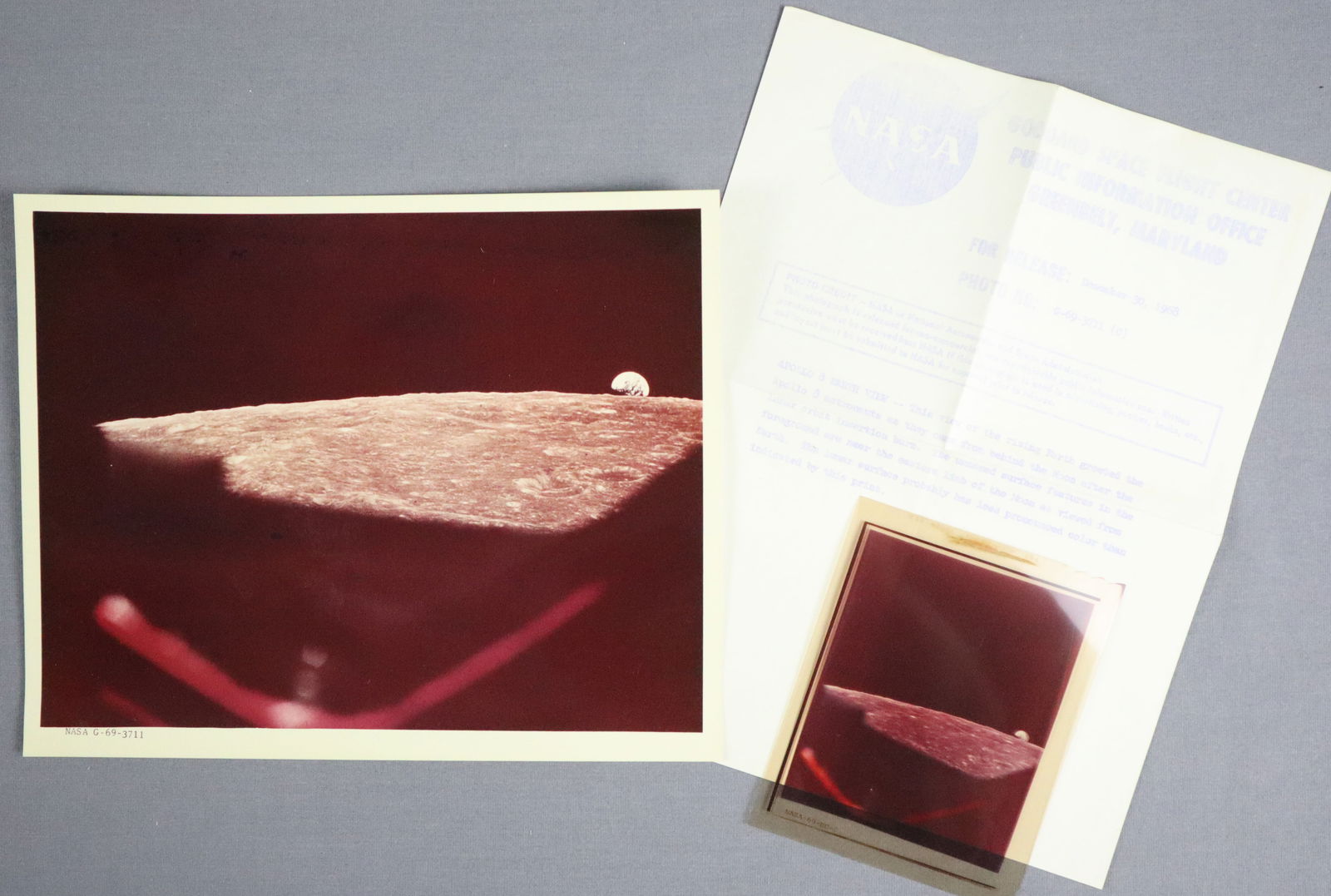 Vintage Nasa A-8 Numbered "Earth Rise" Photograph & Transparency Set (1 of 4)