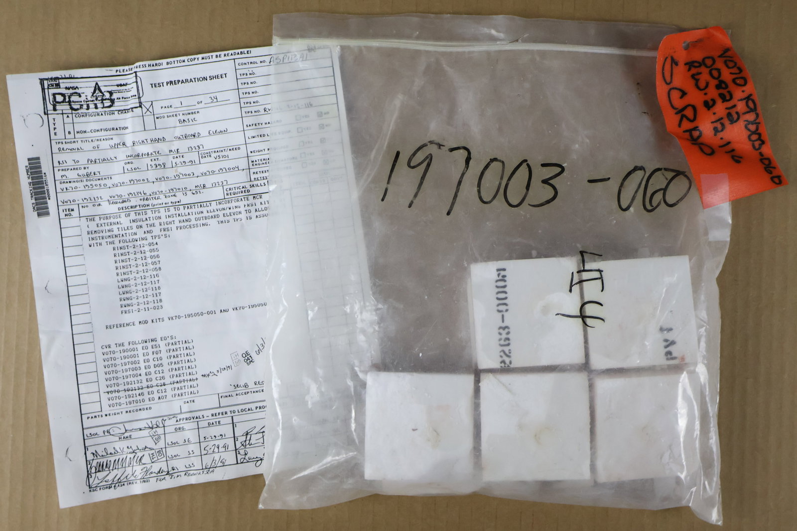 Flown LRSI Shuttle Tile Sectioned by NASA with Paperwork (1 of 3)