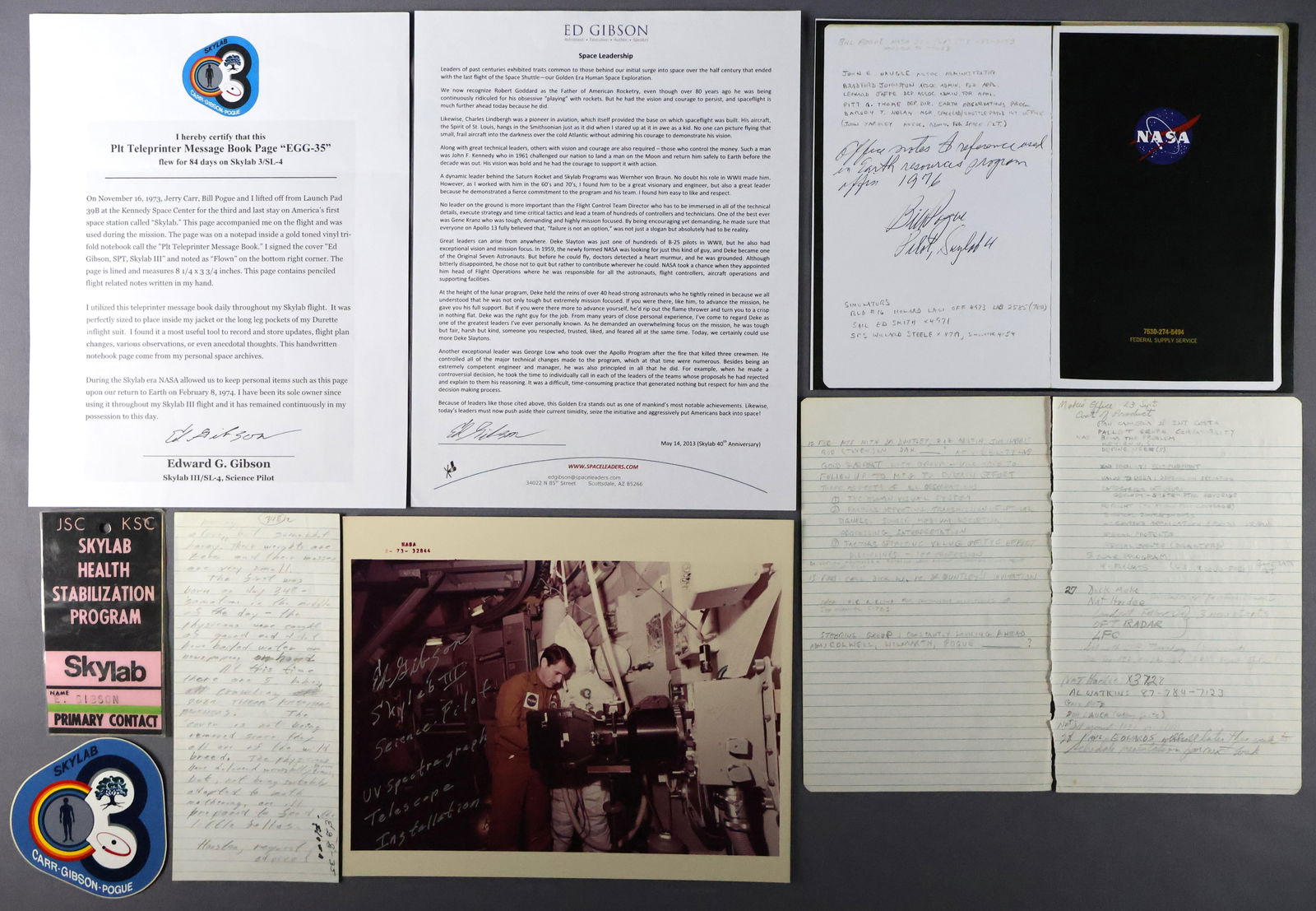 Ed Gibson's Skylab H.S.P. Program Badge, Flown Teleprinter Message Page & Signed Items (1 of 7)