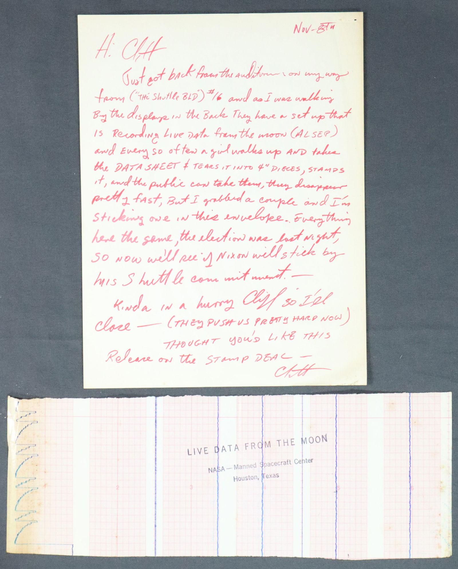 Live Data From The Moon Printout & Recipient Letter (1 of 4)