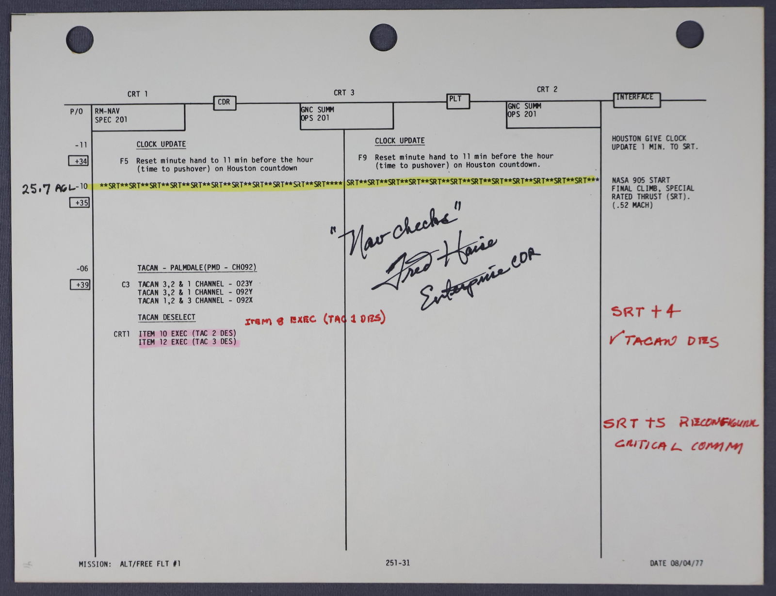 Don Puddy's ALT Navigation Check List Signed by Fred Haise (1 of 3)