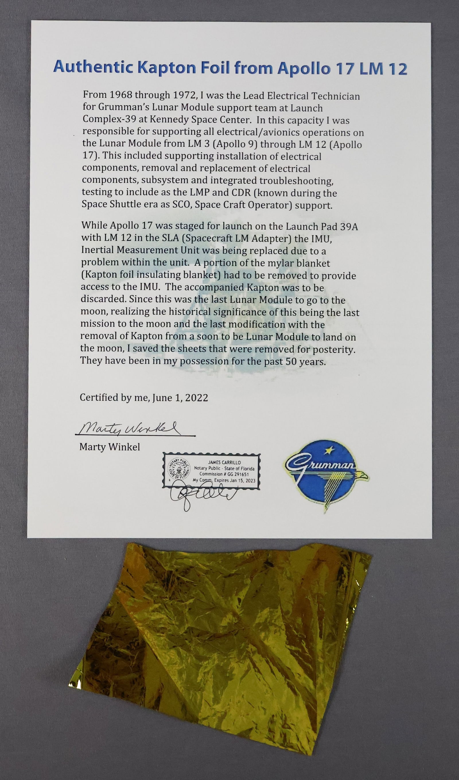 Apollo 17 LM-12 Kapton Foil Section Removed on the Launch Pad (1 of 1)