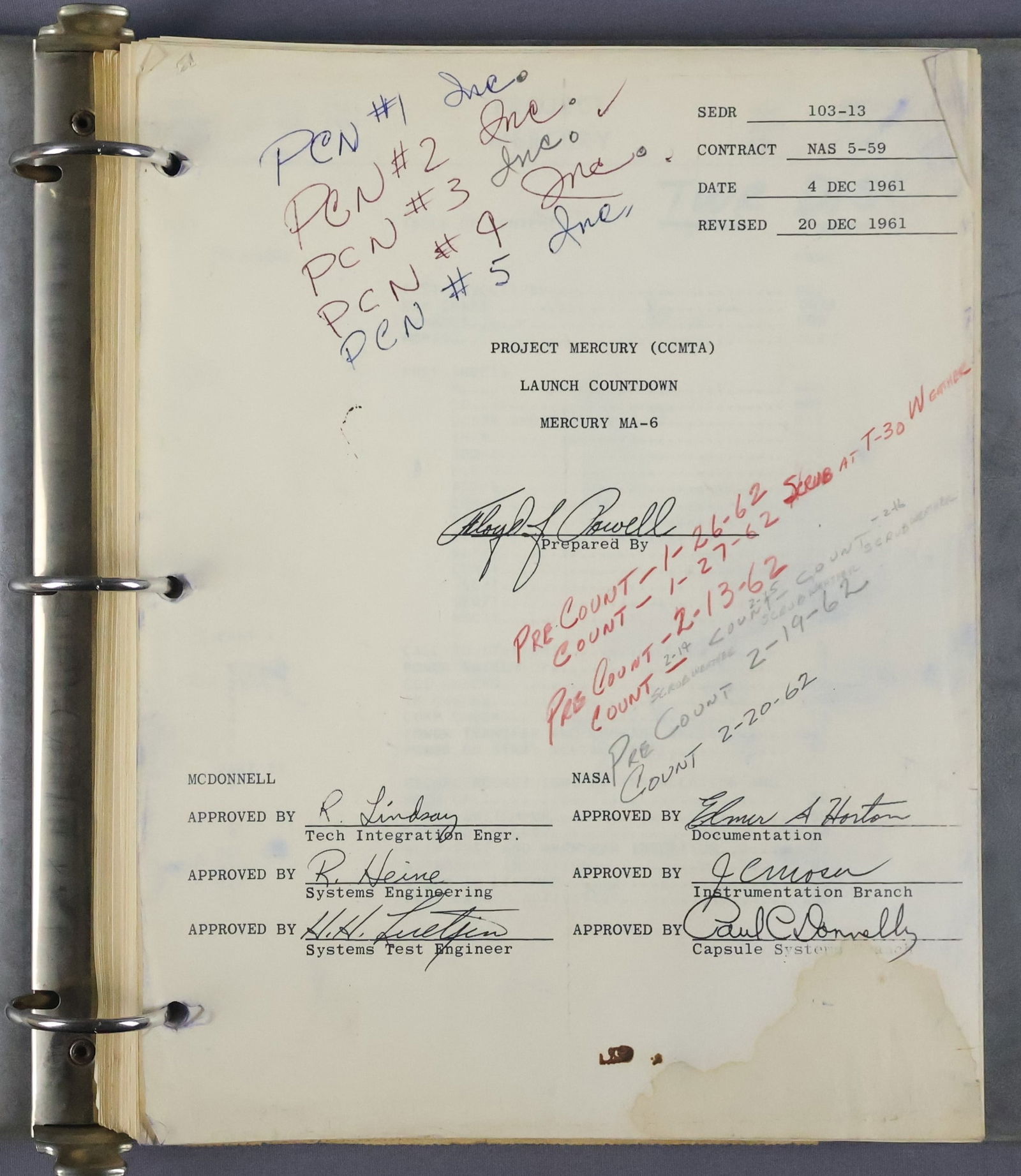 Console Used MA-6 "John Glenn" Launch Countdown Manual (1 of 5)