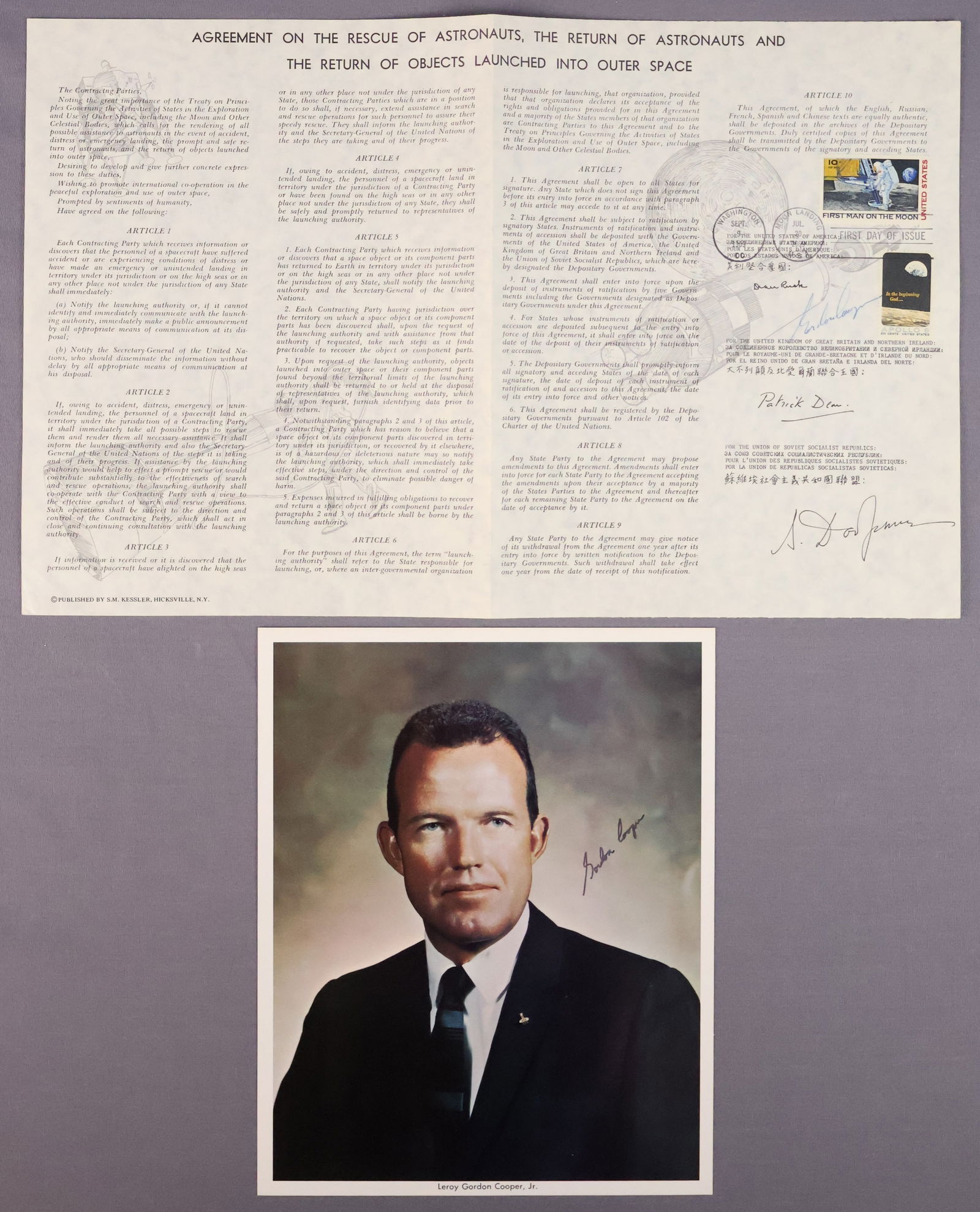 Gordon Cooper Signed Space Treaty & Lithograph (1 of 2)