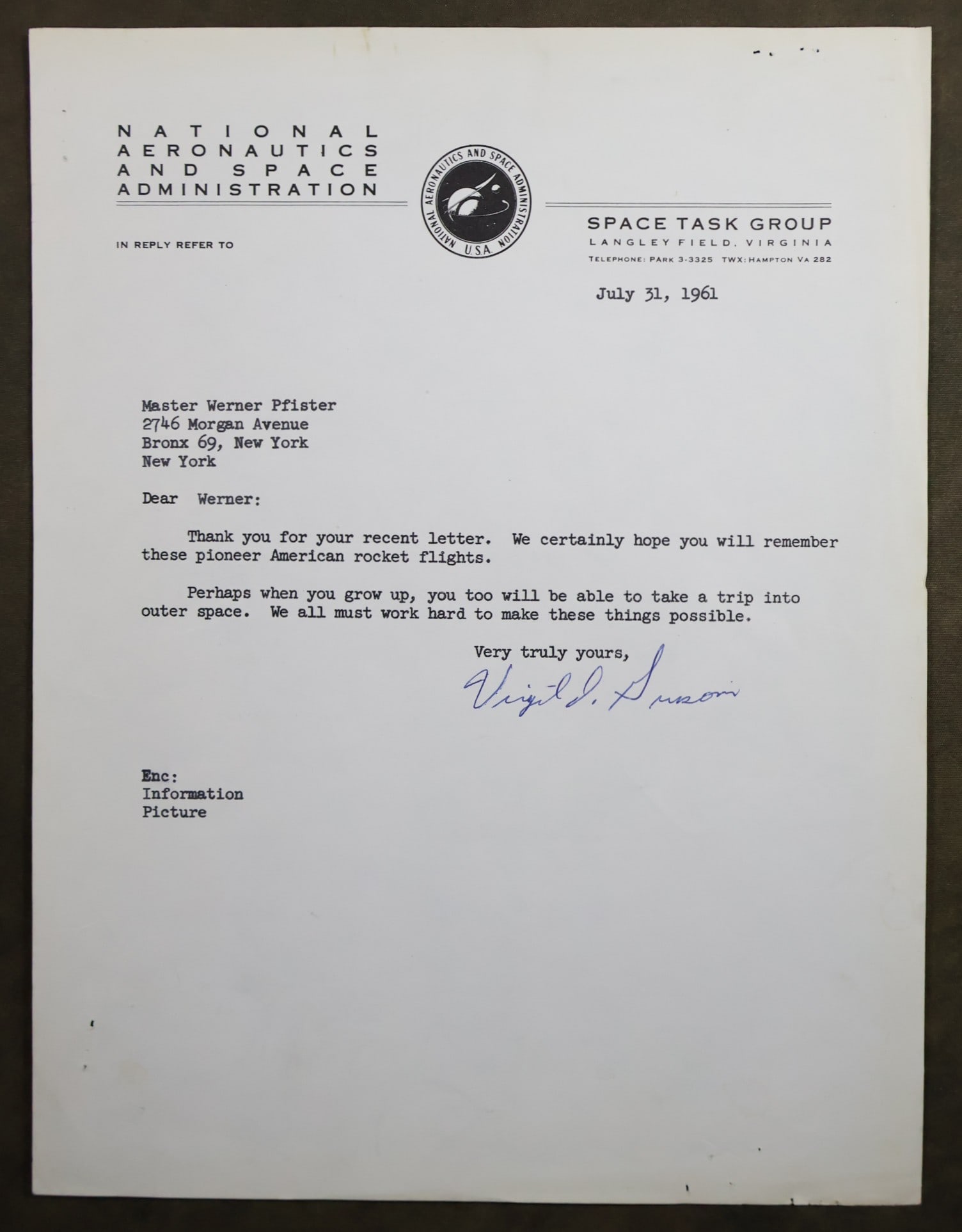 Gus Grissom Signed MR-4 Thank You Letter (1 of 2)