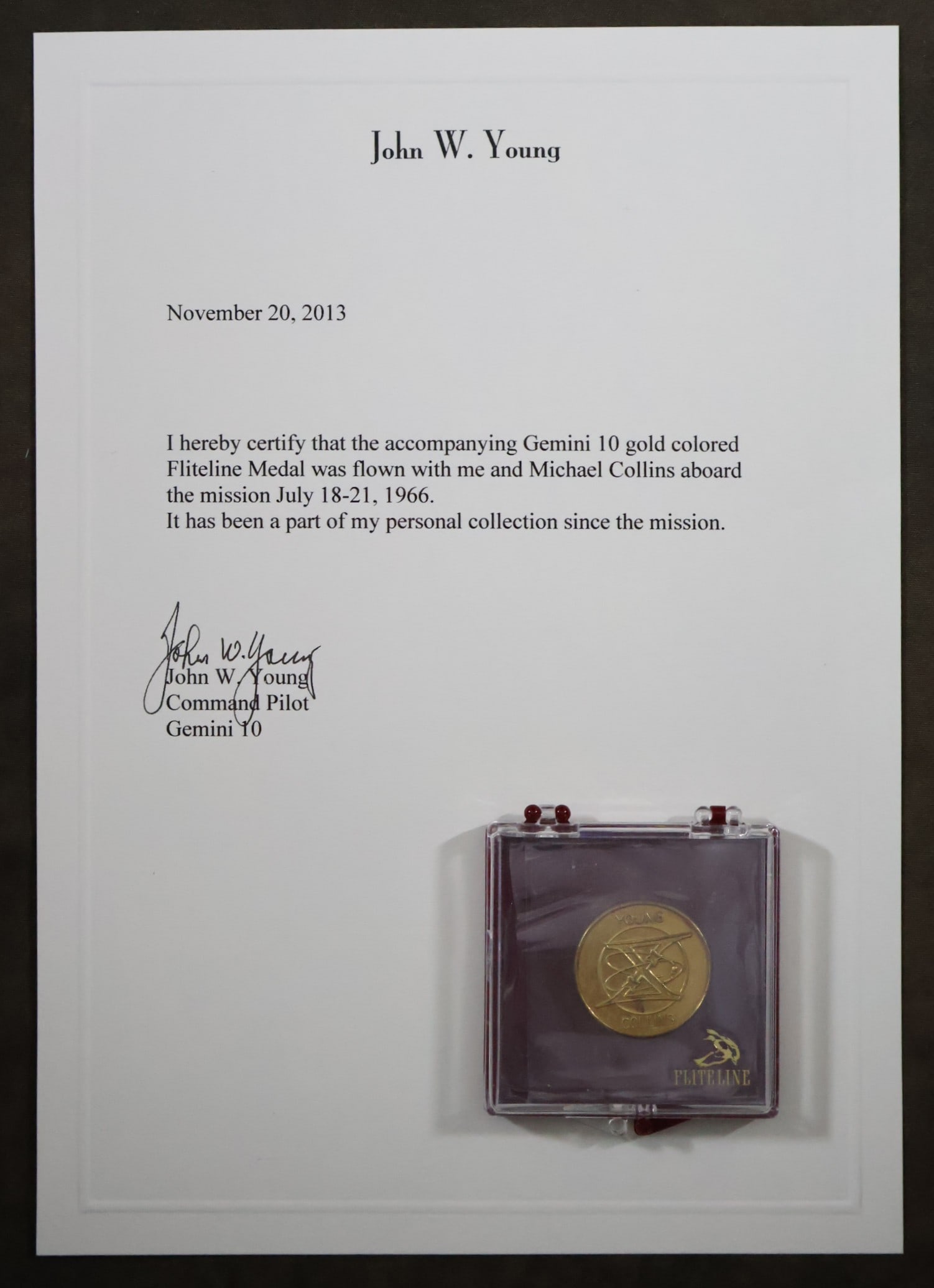 John Young's Gemini X Flown Fliteline Medallion "Gold" (1 of 3)