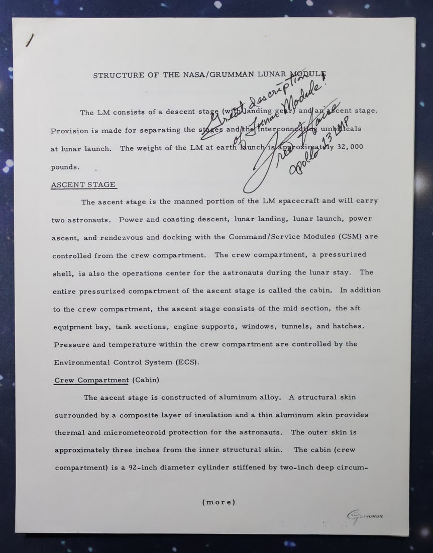 Grumman "Structure of the Lunar Module" Publication Fred Haise Signed (1 of 3)