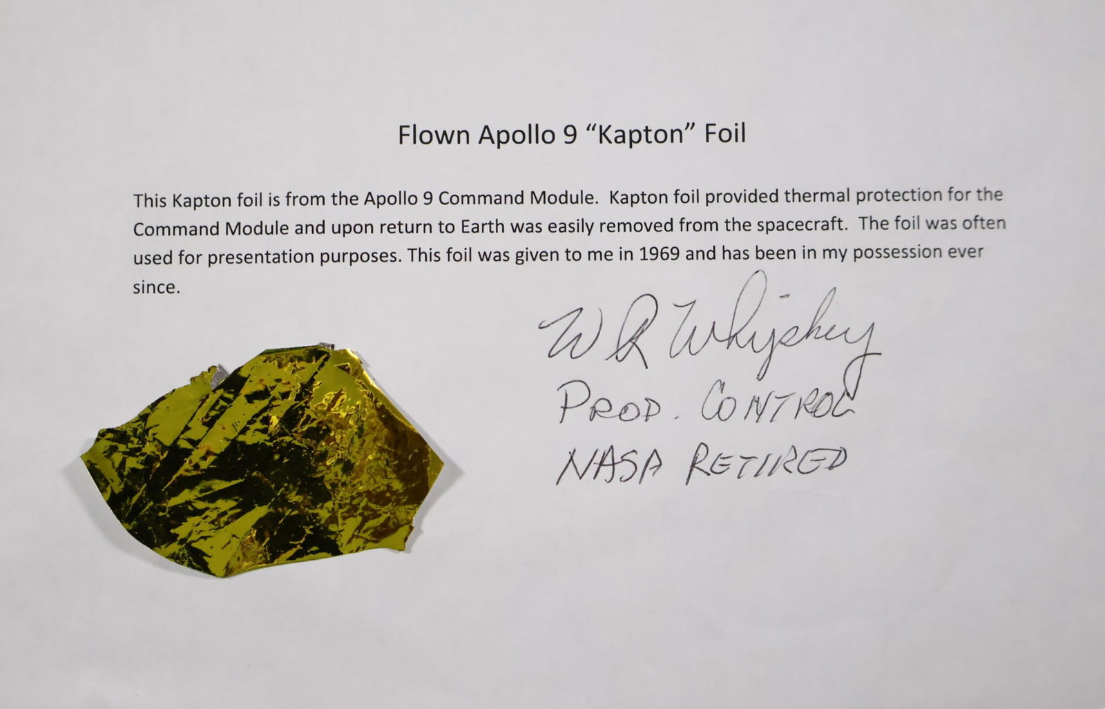NASA Apollo 9 Flown Kapton Foil (1 of 3)