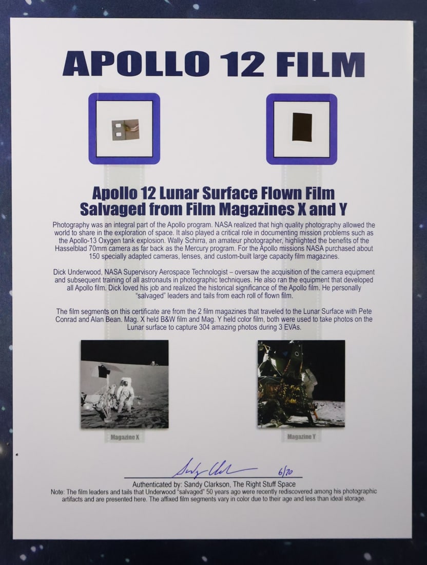 Apollo 12 Lunar Surface Flown Film Display on COA (1 of 3)