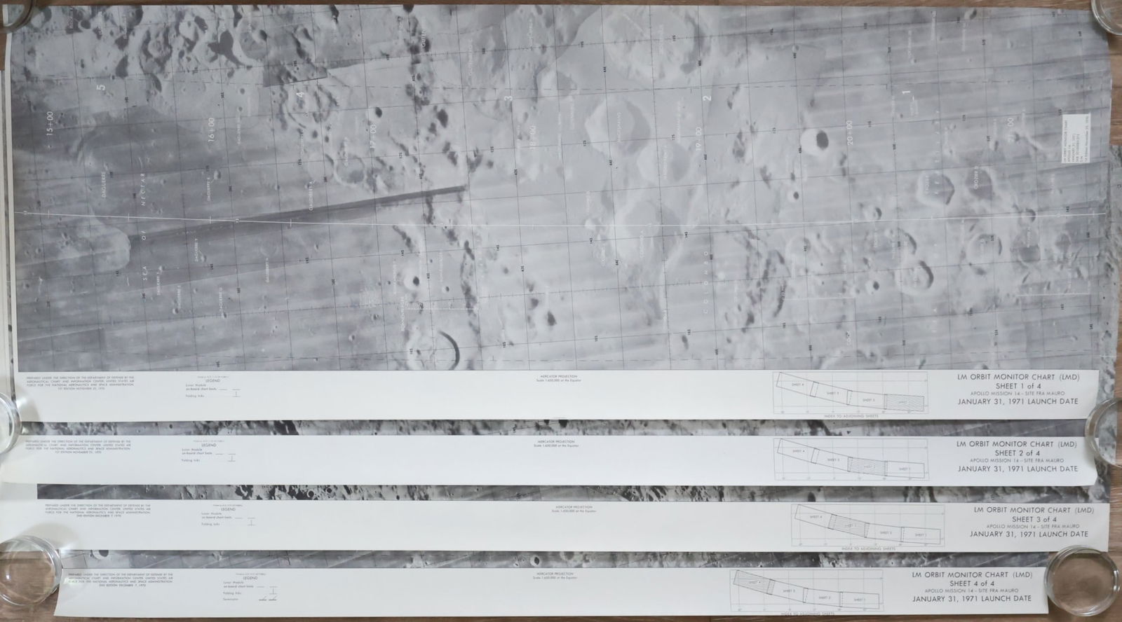 Apollo 14 NASA Lunar Orbit Monitoring Charts 1-4 (1 of 4)