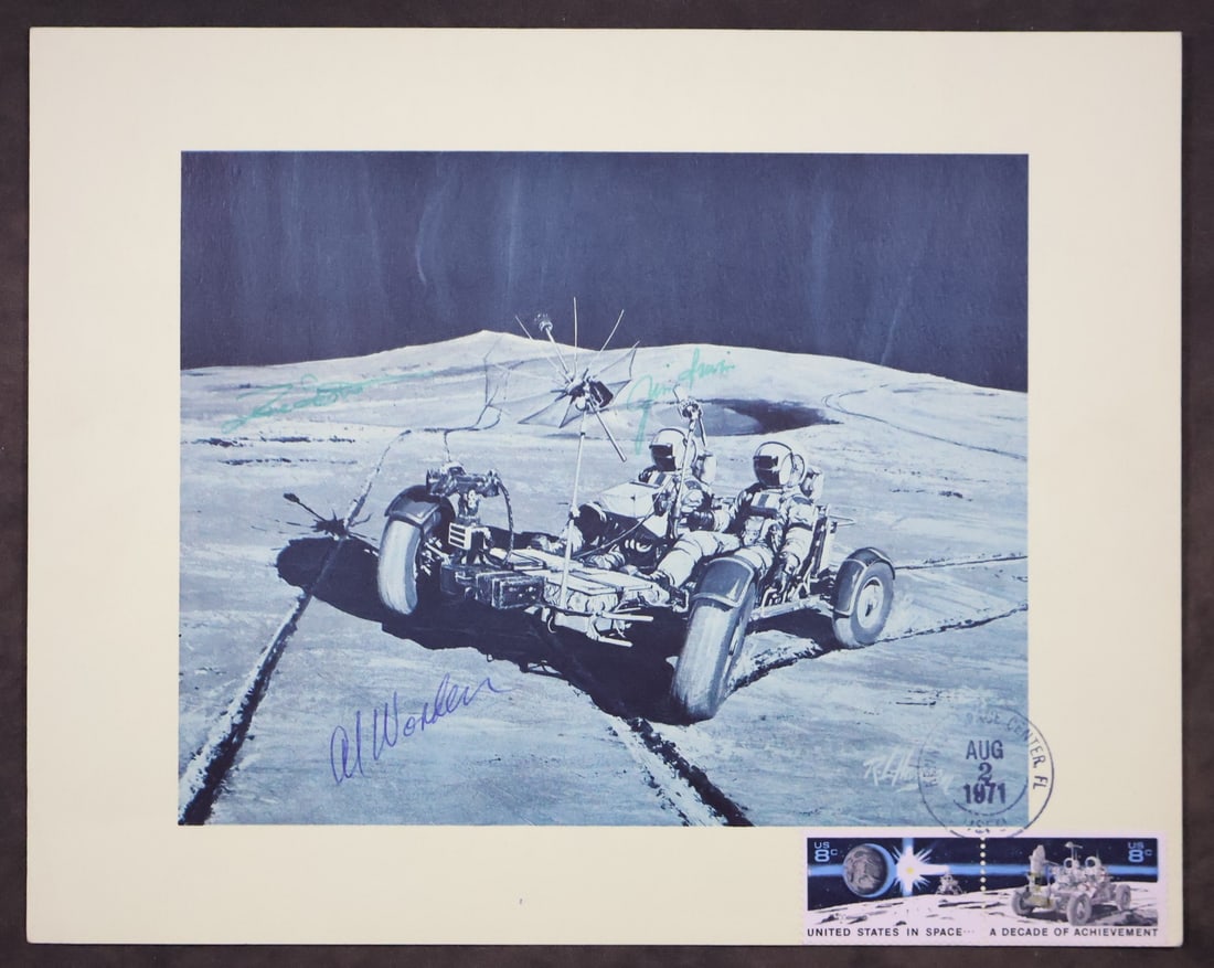 Beautiful Apollo 15 Crew Signed Lunar Roving Vehicle Lithograph (1 of 3)