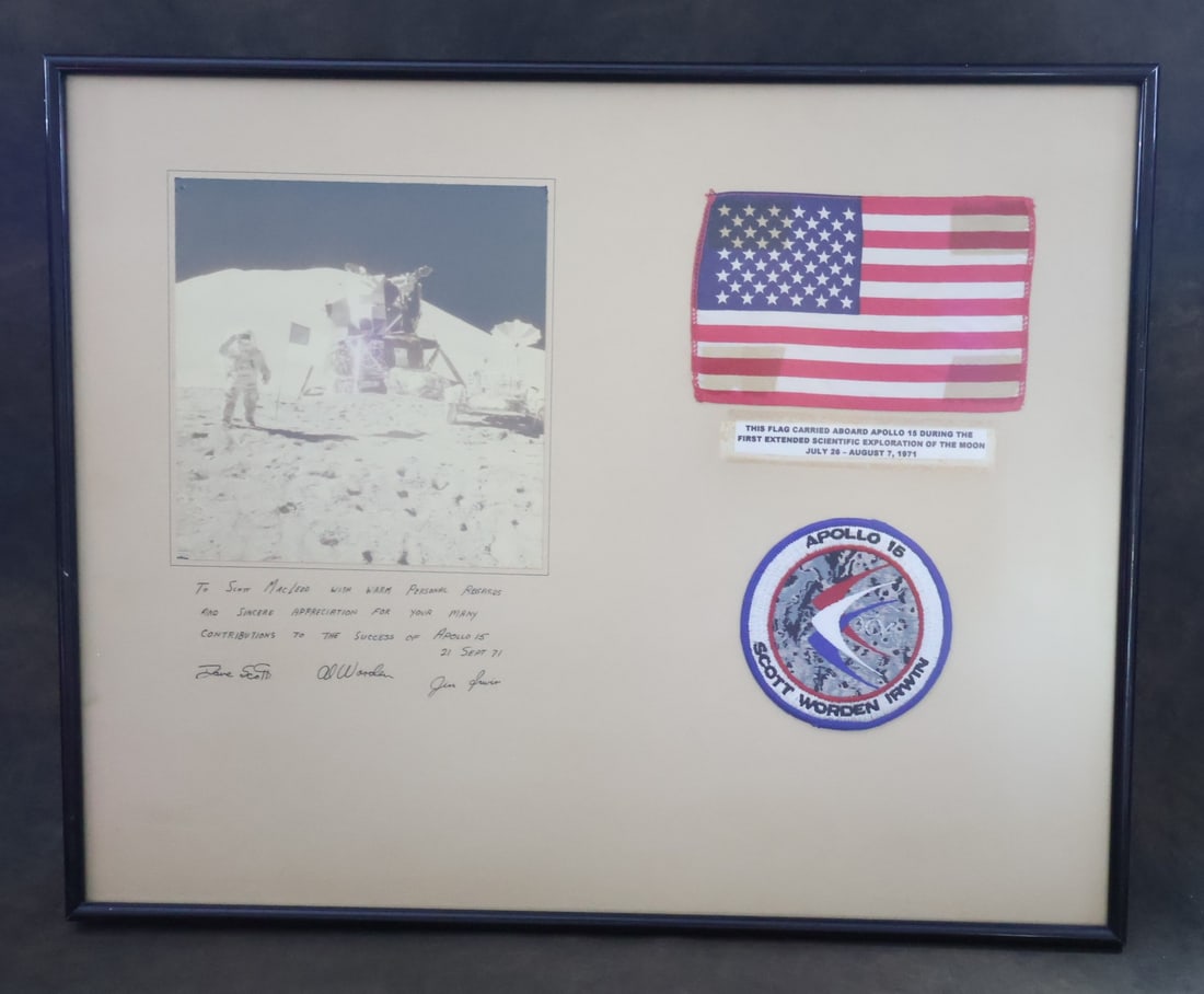 Apollo 15 Flown American Flag with Rare Crew Patch (1 of 4)
