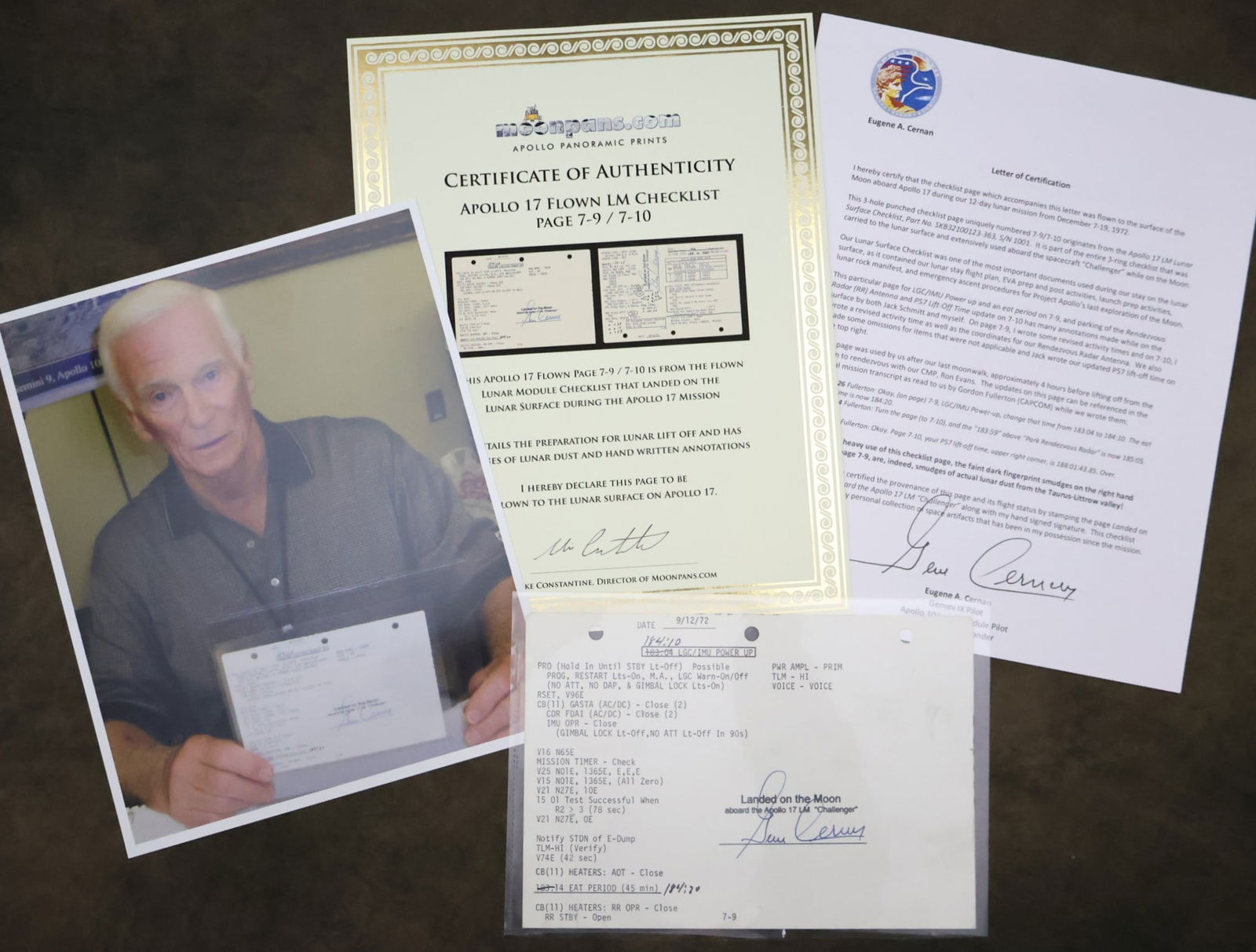 Apollo 17 Lunar Dust Stained Flown Checklist Page Gene Cernan Signed (1 of 6)