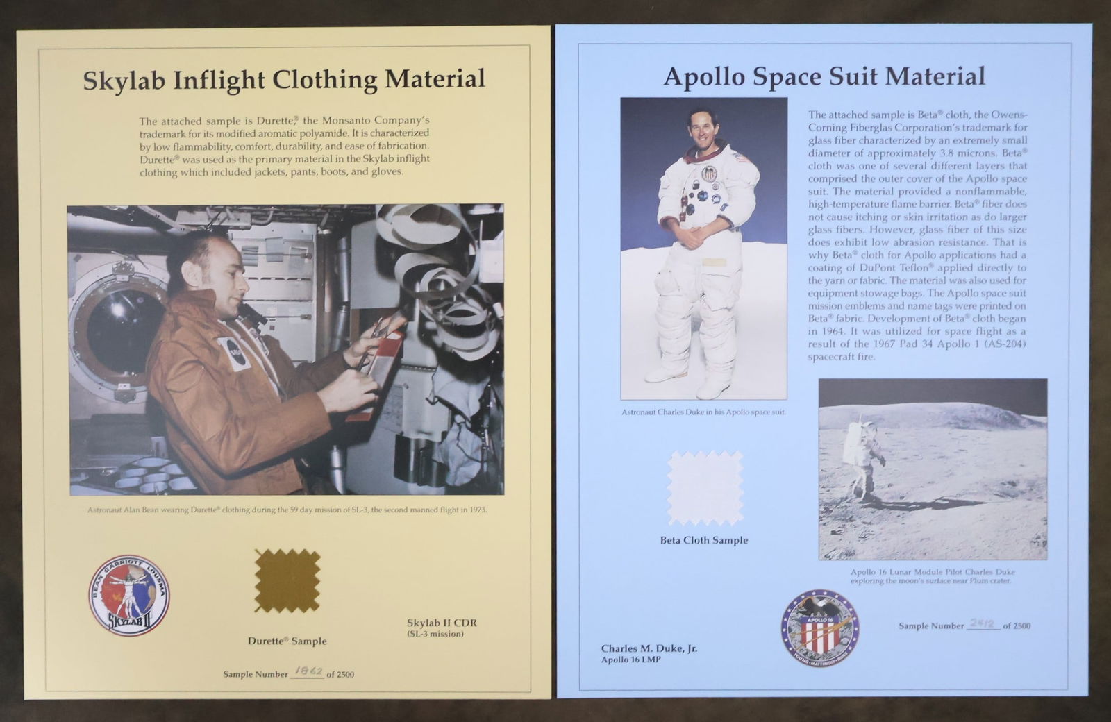 Apollo & Skylab In Flight & Space Suit Material Samples (1 of 3)