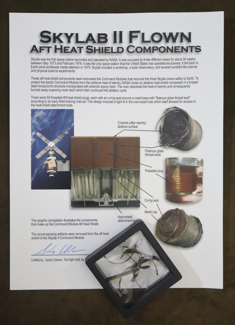 Skylab II Flown Heat Shield Component Section with COA: This is a flown Heat Shield component section from Skylab II, part of the AFT heat shield assembly. These AFT heat shield components were recovered from the Command Module that returned the Skylab II