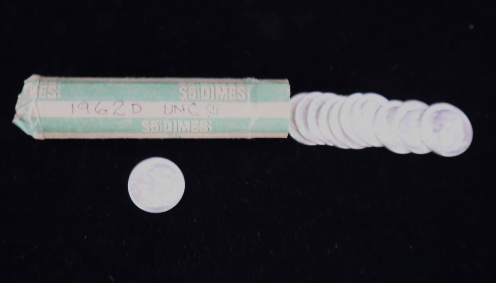 1964D Uncirculated Silver Dime Roll - 3