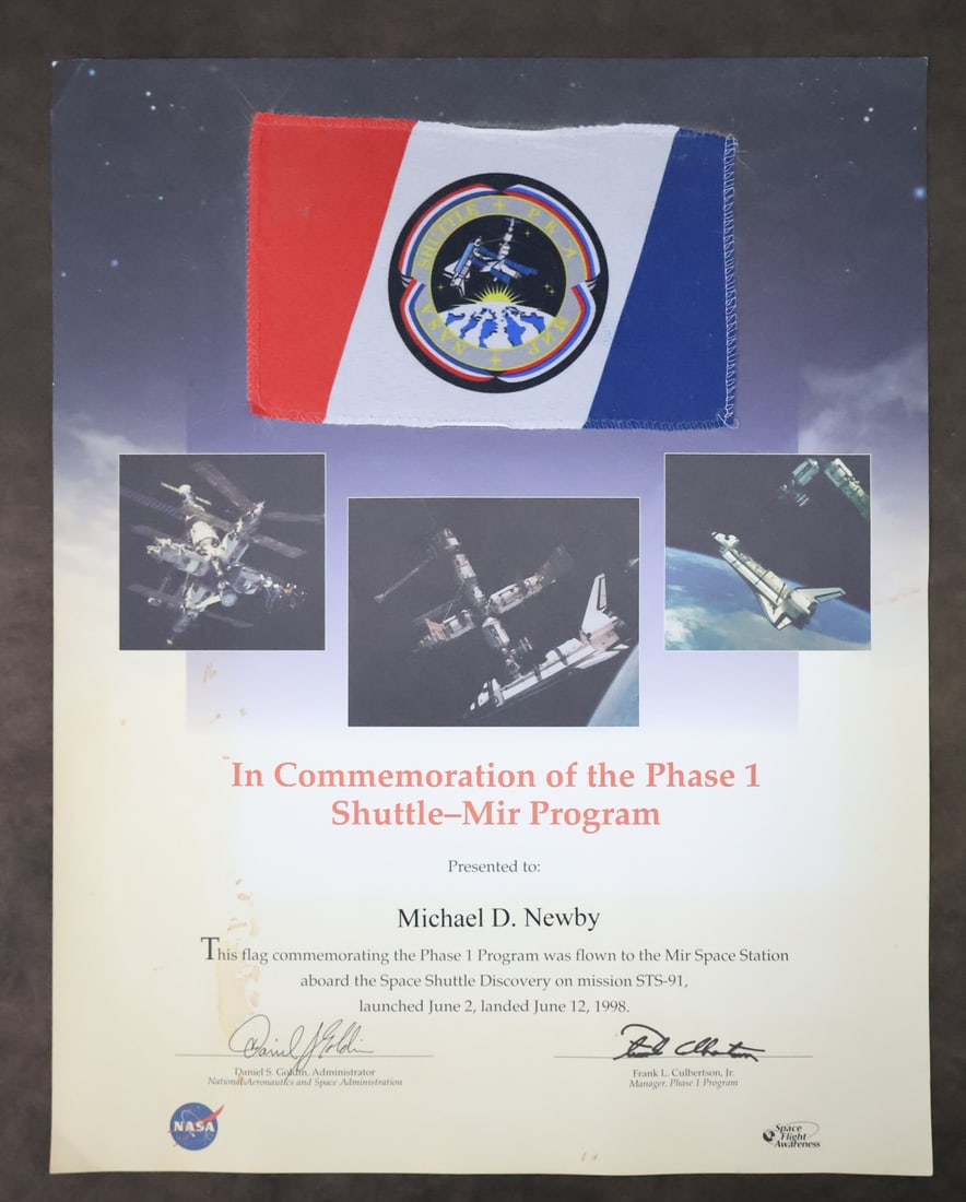 STS-91 Flown Phase 1 Shuttle - Mir Program Flag Award (1 of 2)