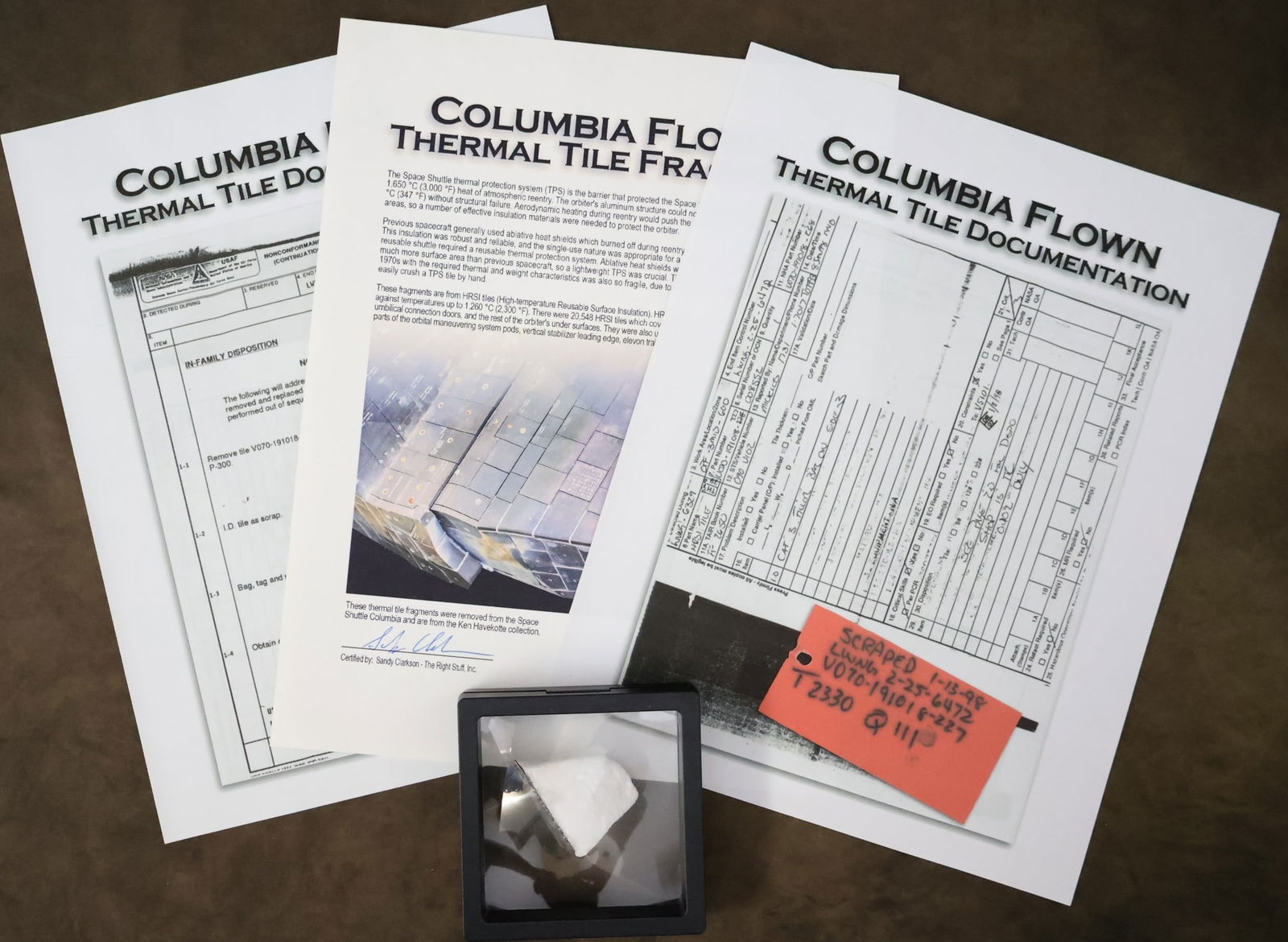 Flown HRSI Tile Fragment from Columbia with COA (1 of 5)