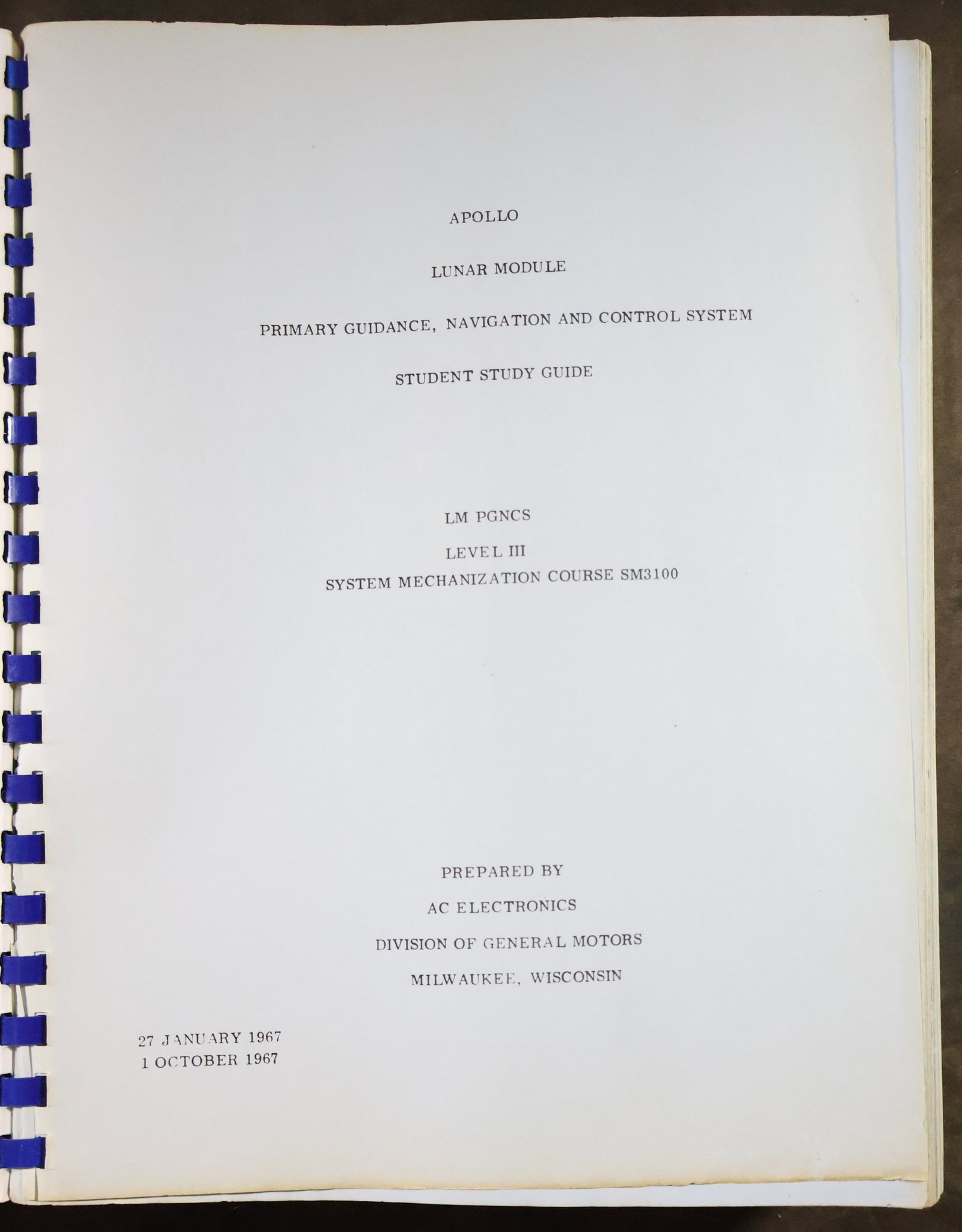 Apollo Lunar Module Guidance & Navigation Study Guide 1967 - 2